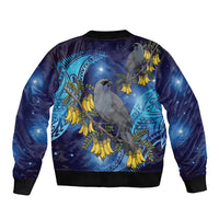 New Zealand Kokako Bird Sleeve Zip Bomber Jacket Kowhai Galaxy Style Polynesian Pattern LT22 - Polynesian Pride