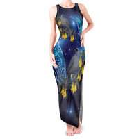 New Zealand Kokako Bird Tank Maxi Dress Kowhai Galaxy Style Polynesian Pattern LT22 Women Blue - Polynesian Pride
