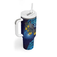 New Zealand Kokako Bird Tumbler With Handle Kowhai Galaxy Style Polynesian Pattern LT22 - Polynesian Pride