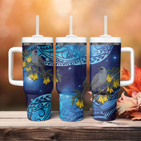 New Zealand Kokako Bird Tumbler With Handle Kowhai Galaxy Style Polynesian Pattern LT22 - Polynesian Pride