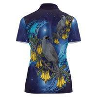 New Zealand Kokako Bird Women Polo Shirt Kowhai Galaxy Style Polynesian Pattern LT22 - Polynesian Pride