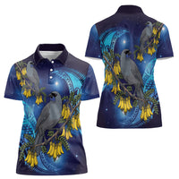 New Zealand Kokako Bird Women Polo Shirt Kowhai Galaxy Style Polynesian Pattern LT22 - Polynesian Pride