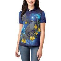 New Zealand Kokako Bird Women Polo Shirt Kowhai Galaxy Style Polynesian Pattern LT22 - Polynesian Pride
