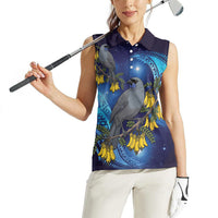 New Zealand Kokako Bird Women Sleeveless Polo Shirt Kowhai Galaxy Style Polynesian Pattern LT22 - Polynesian Pride