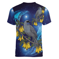 New Zealand Kokako Bird Women V-Neck T-Shirt Kowhai Galaxy Style Polynesian Pattern LT22 - Polynesian Pride