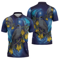 New Zealand Kokako Bird Zipper Polo Shirt Kowhai Galaxy Style Polynesian Pattern LT22 - Polynesian Pride