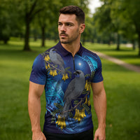 New Zealand Kokako Bird Zipper Polo Shirt Kowhai Galaxy Style Polynesian Pattern LT22 - Polynesian Pride