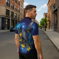 New Zealand Kokako Bird Zipper Polo Shirt Kowhai Galaxy Style Polynesian Pattern LT22 - Polynesian Pride