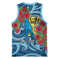 Personalised New Zealand Father's Day Basketball Jersey Best Dad Trophy Red Rose Maori Pattern LT22 - Polynesian Pride