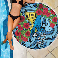 New Zealand Father's Day Beach Blanket Best Dad Trophy Red Rose Maori Pattern LT22 - Polynesian Pride