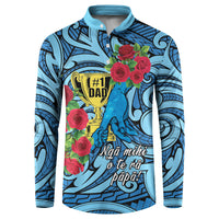 Personalised New Zealand Father's Day Button Sweatshirt Best Dad Trophy Red Rose Maori Pattern LT22 Blue - Polynesian Pride