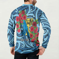 Personalised New Zealand Father's Day Button Sweatshirt Best Dad Trophy Red Rose Maori Pattern LT22 - Polynesian Pride