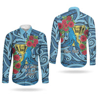 Personalised New Zealand Father's Day Couples Matching Tank Maxi Dress and Long Sleeve Button Shirt Best Dad Trophy Red Rose Maori Pattern LT22 - Polynesian Pride