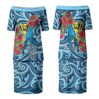 Personalised New Zealand Father's Day Family Matching Puletasi and Hawaiian Shirt Best Dad Trophy Red Rose Maori Pattern LT22 Mom's Dress Blue - Polynesian Pride