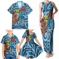 Personalised New Zealand Father's Day Family Matching Tank Maxi Dress and Hawaiian Shirt Best Dad Trophy Red Rose Maori Pattern LT22 - Polynesian Pride