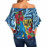 Personalised New Zealand Father's Day Off Shoulder Wrap Waist Top Best Dad Trophy Red Rose Maori Pattern LT22 - Polynesian Pride