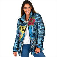 Personalised New Zealand Father's Day Padded Jacket Best Dad Trophy Red Rose Maori Pattern LT22 Women Blue - Polynesian Pride