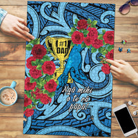 New Zealand Father's Day Puzzle Best Dad Trophy Red Rose Maori Pattern LT22 Blue - Polynesian Pride