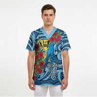 Personalised New Zealand Father's Day Scrub Top Best Dad Trophy Red Rose Maori Pattern LT22 - Polynesian Pride
