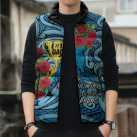 Personalised New Zealand Father's Day Sleeveless Puffer Jacket Best Dad Trophy Red Rose Maori Pattern LT22 - Polynesian Pride