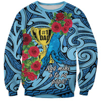 Personalised New Zealand Father's Day Sweatshirt Best Dad Trophy Red Rose Maori Pattern LT22 Unisex Blue - Polynesian Pride