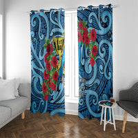 New Zealand Father's Day Window Curtain Best Dad Trophy Red Rose Maori Pattern LT22 With Grommets Blue - Polynesian Pride