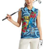 Personalised New Zealand Father's Day Women Sleeveless Polo Shirt Best Dad Trophy Red Rose Maori Pattern LT22 - Polynesian Pride