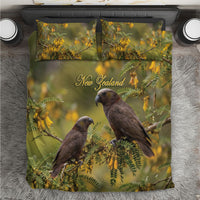 New Zealand Kaka Bird Bedding Set Kowhai Flower Landscape Style LT22 Green - Polynesian Pride