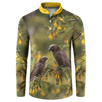 New Zealand Kaka Bird Button Sweatshirt Kowhai Flower Landscape Style LT22 Green - Polynesian Pride