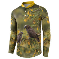 New Zealand Kaka Bird Button Sweatshirt Kowhai Flower Landscape Style LT22 - Polynesian Pride