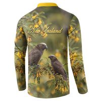 New Zealand Kaka Bird Button Sweatshirt Kowhai Flower Landscape Style LT22 - Polynesian Pride