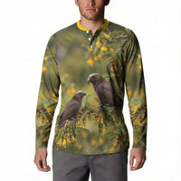 New Zealand Kaka Bird Button Sweatshirt Kowhai Flower Landscape Style LT22 - Polynesian Pride