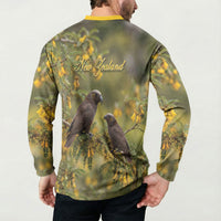 New Zealand Kaka Bird Button Sweatshirt Kowhai Flower Landscape Style LT22 - Polynesian Pride