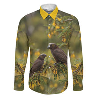 New Zealand Kaka Bird Family Matching Off Shoulder Short Dress and Hawaiian Shirt Kowhai Flower Landscape Style