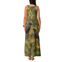 New Zealand Kaka Bird Family Matching Tank Maxi Dress and Hawaiian Shirt Kowhai Flower Landscape Style