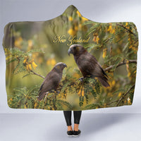 New Zealand Kaka Bird Hooded Blanket Kowhai Flower Landscape Style