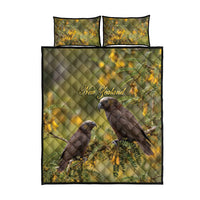 New Zealand Kaka Bird Quilt Bed Set Kowhai Flower Landscape Style