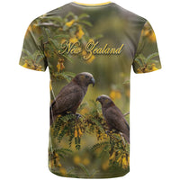 New Zealand Kaka Bird T Shirt Kowhai Flower Landscape Style