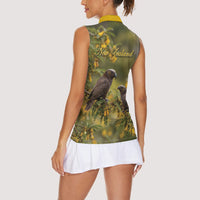 New Zealand Kaka Bird Women Sleeveless Polo Shirt Kowhai Flower Landscape Style