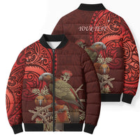 New Zealand Kaka Bird Personalised Bomber Puffer Jacket Pohutukawa Matariki Maori Pattern