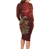 New Zealand Kaka Bird Personalised Family Matching Long Sleeve Bodycon Dress and Hawaiian Shirt Pohutukawa Matariki Maori Pattern LT22 - Polynesian Pride