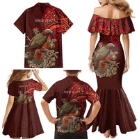 New Zealand Kaka Bird Personalised Family Matching Mermaid Dress and Hawaiian Shirt Pohutukawa Matariki Maori Pattern LT22 - Polynesian Pride