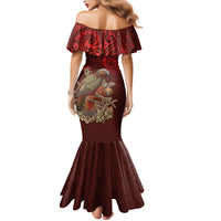New Zealand Kaka Bird Personalised Family Matching Mermaid Dress and Hawaiian Shirt Pohutukawa Matariki Maori Pattern LT22 - Polynesian Pride