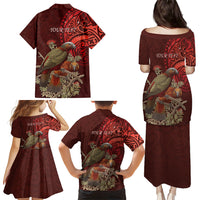 New Zealand Kaka Bird Personalised Family Matching Puletasi and Hawaiian Shirt Pohutukawa Matariki Maori Pattern