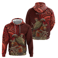 New Zealand Kaka Bird Personalised Hoodie Pohutukawa Matariki Maori Pattern