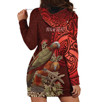 New Zealand Kaka Bird Personalised Hoodie Dress Pohutukawa Matariki Maori Pattern