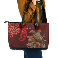 New Zealand Kaka Bird Personalised Leather Tote Bag Pohutukawa Matariki Maori Pattern