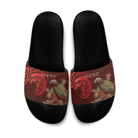 New Zealand Kaka Bird Personalised Slide Sandals Pohutukawa Matariki Maori Pattern