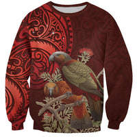 New Zealand Kaka Bird Personalised Sweatshirt Pohutukawa Matariki Maori Pattern LT22 Unisex Red - Polynesian Pride