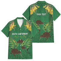 Personalised South Canterbury Anniversary Day Family Matching Short Sleeve Bodycon Dress and Hawaiian Shirt Kiwi Kowhai Silver Fern Maori Pattern LT22 Dad's Shirt - Short Sleeve Green - Polynesian Pride